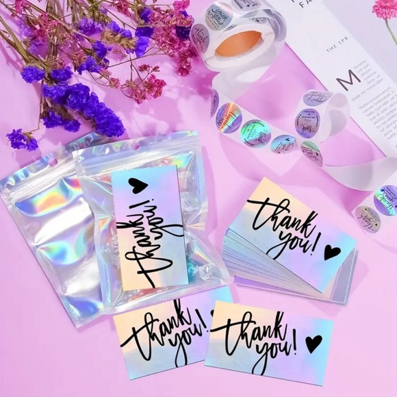 unknown Other - 570 PCS Holographic Thank You Cards/ Bags/Stickers New